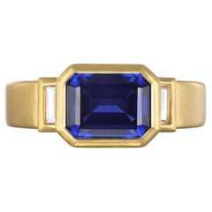 Faye Kim 22 Karat Gold 2.73 Carat Ceylon Sapphire and Diamond 3-Stone Ring