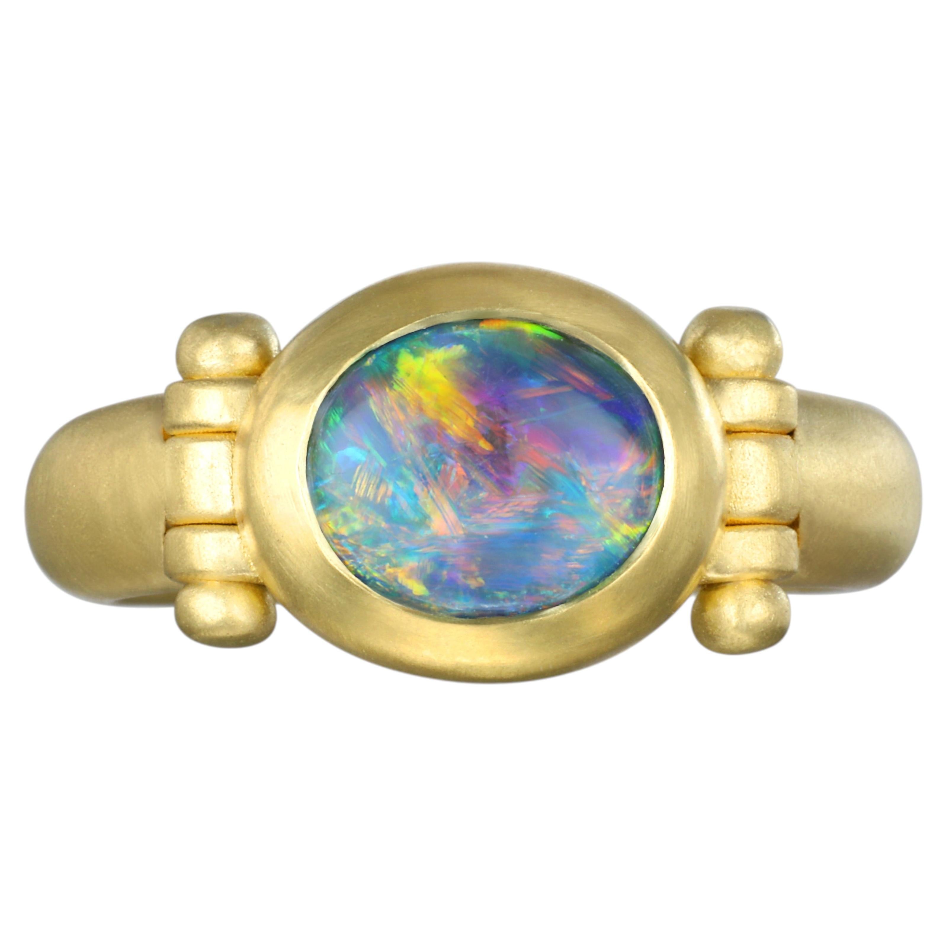 Faye Kim 18 Karat Gold Lightning Ridge Australian Black Opal Hinged Ring For Sale