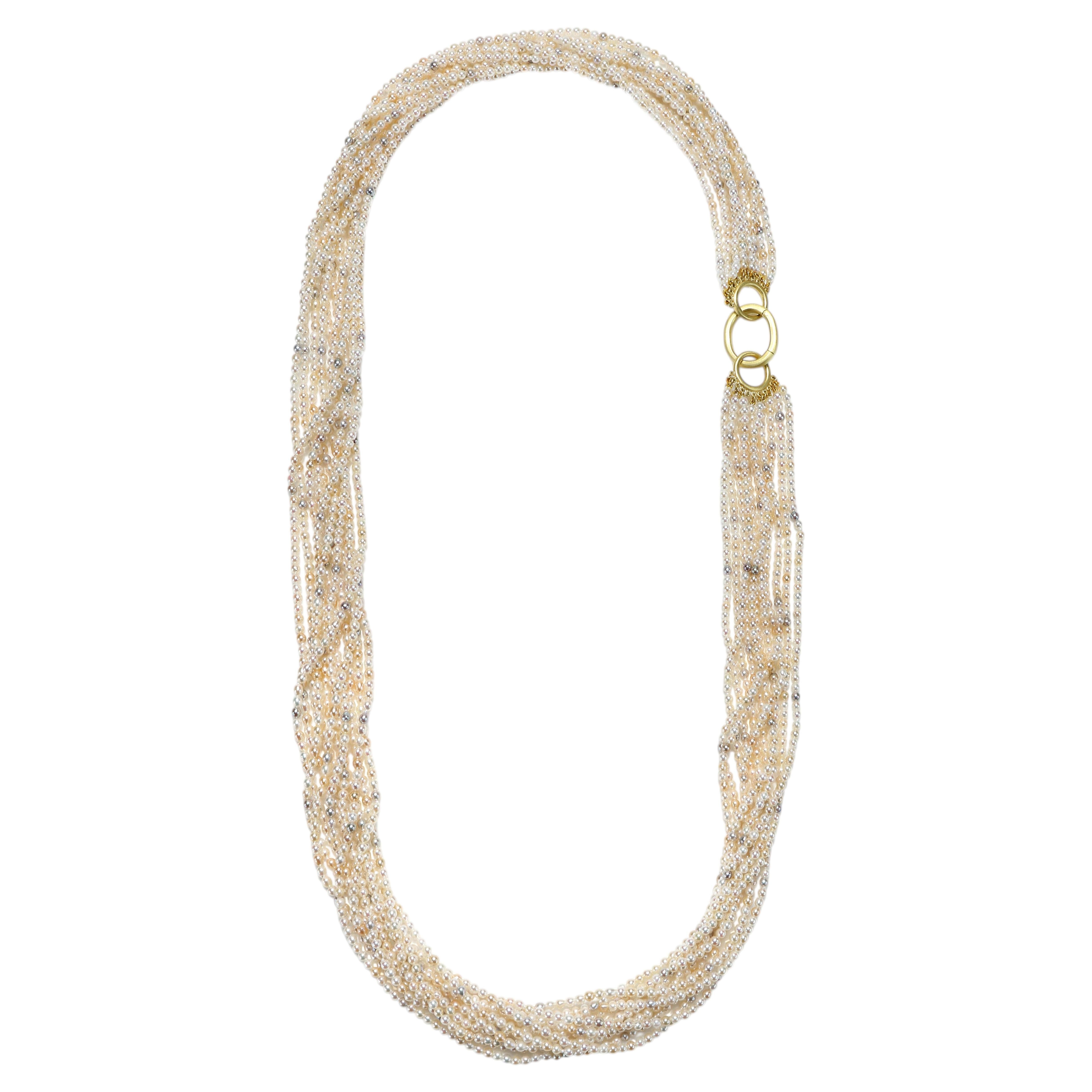 Faye Kim 18 Karat Gold Multistrand Akoya/Keshi Pearl Necklace For Sale