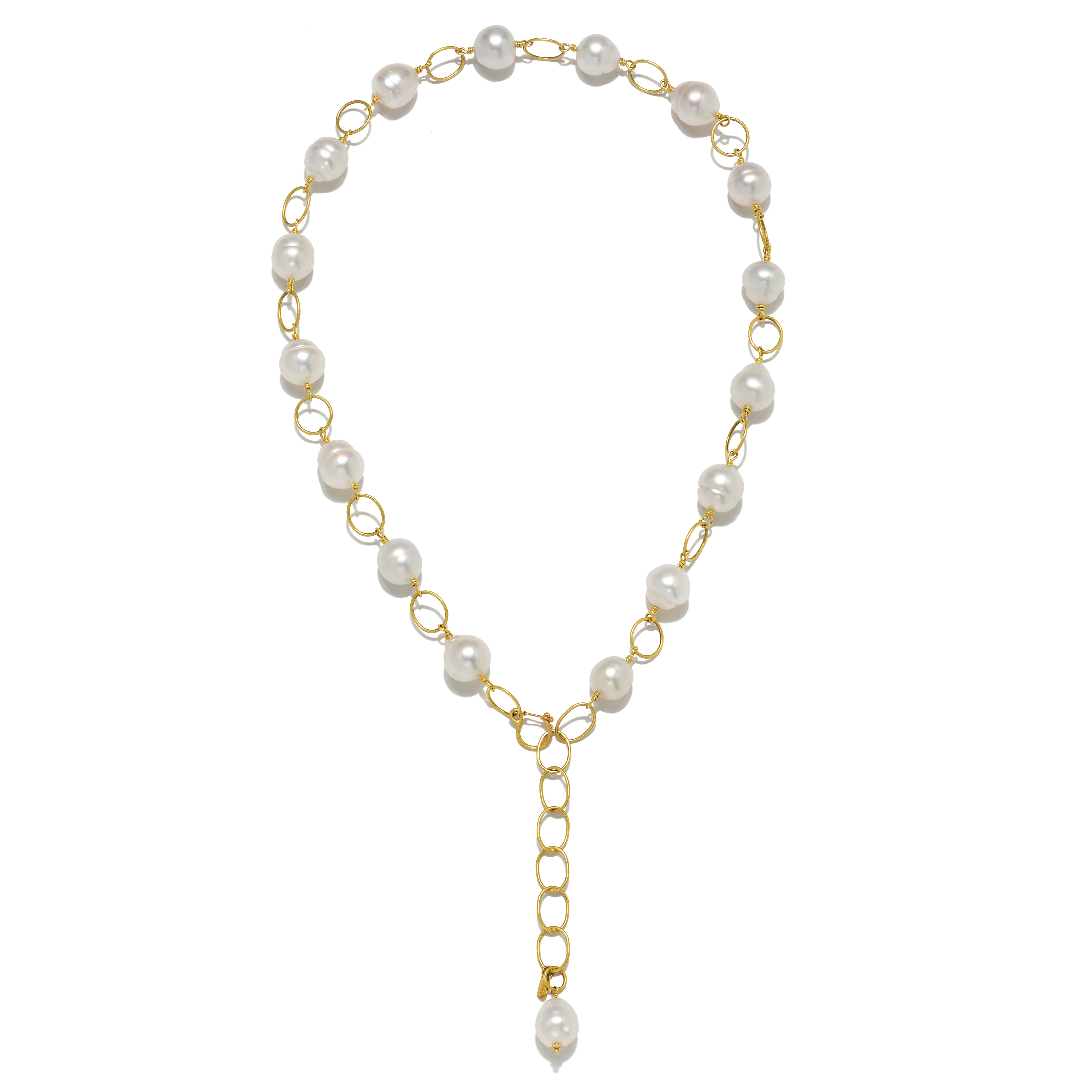 Faye Kim 18 Karat Gold White South Sea Baroque Pearl Link Convertible Necklace en venta