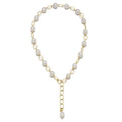 Faye Kim 18 Karat Gold White South Sea Baroque Pearl Link Convertible Necklace