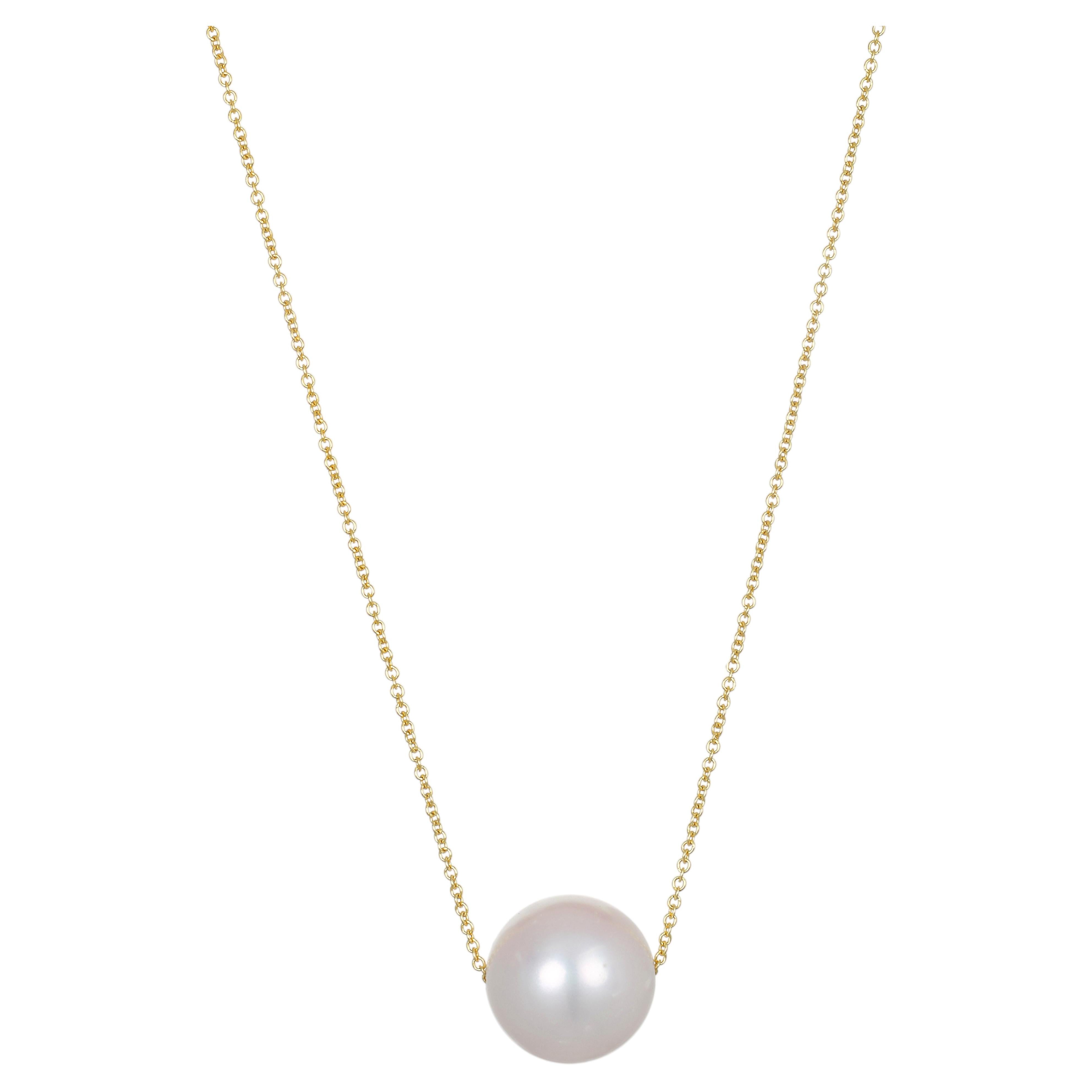 Faye Kim 18 Karat Green Gold Single Pearl Pendant Slide Necklace For Sale