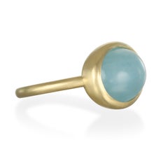 Faye Kim 18 Karat Gold Milky Aquamarine Oval Bezel Ring