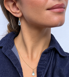 Faye Kim 18 Karat Gold Blue Topaz Briolette Drop Earrings with Cap