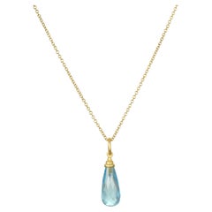 Faye Kim 18 Karat Gold Blue Topaz Briolette Pendant with Cap