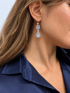 Platinum Double Drop Ceylon Moonstone Diamond Earrings