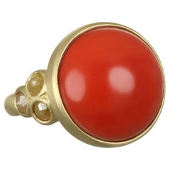 Faye Kim 18k Gold Red Coral and Raw Diamond Ring
