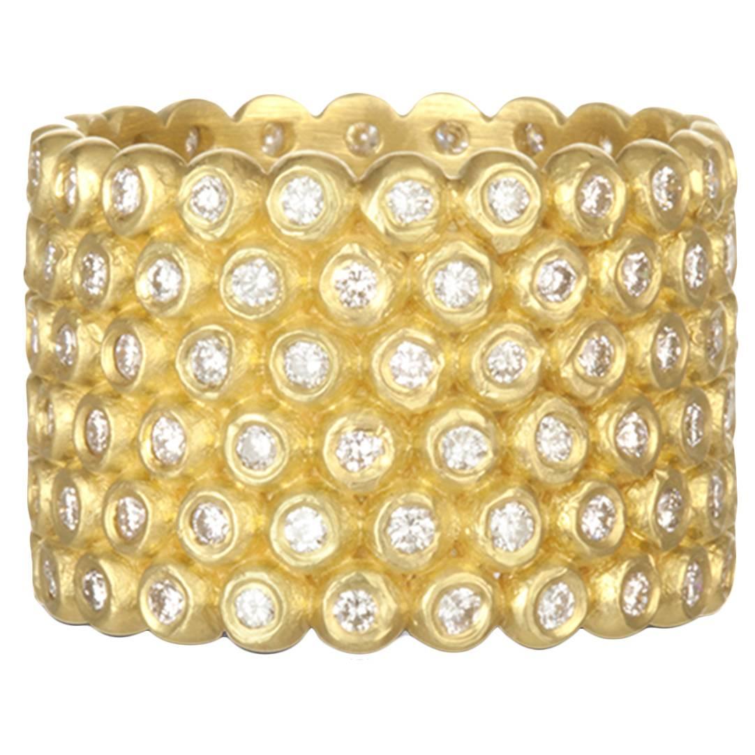 Faye Kim 18 Karat 6-Row Gold Diamond Cigar Band Ring