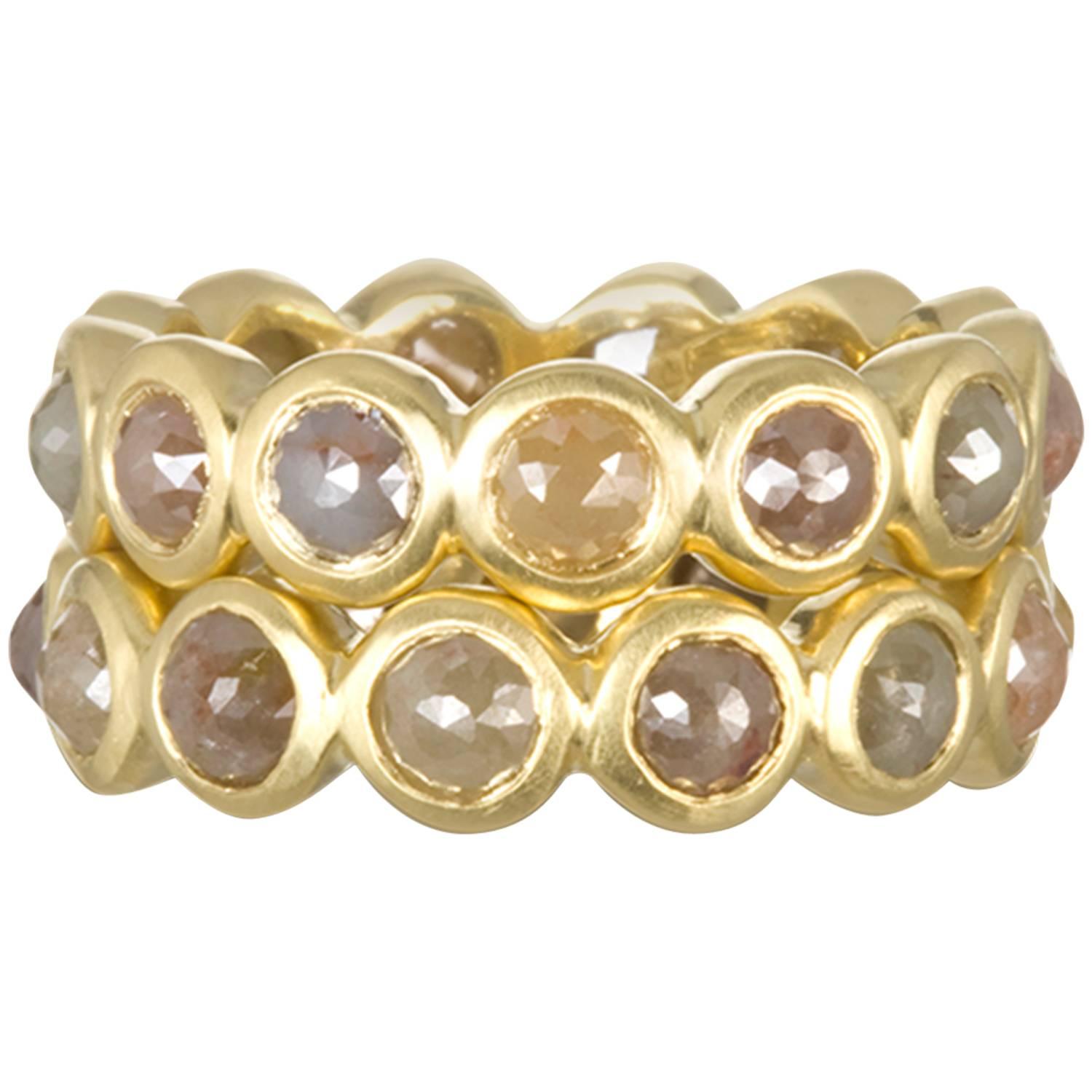 Faye Kim 18 Karat Milky Diamond Bezel Eternity Stack Rings