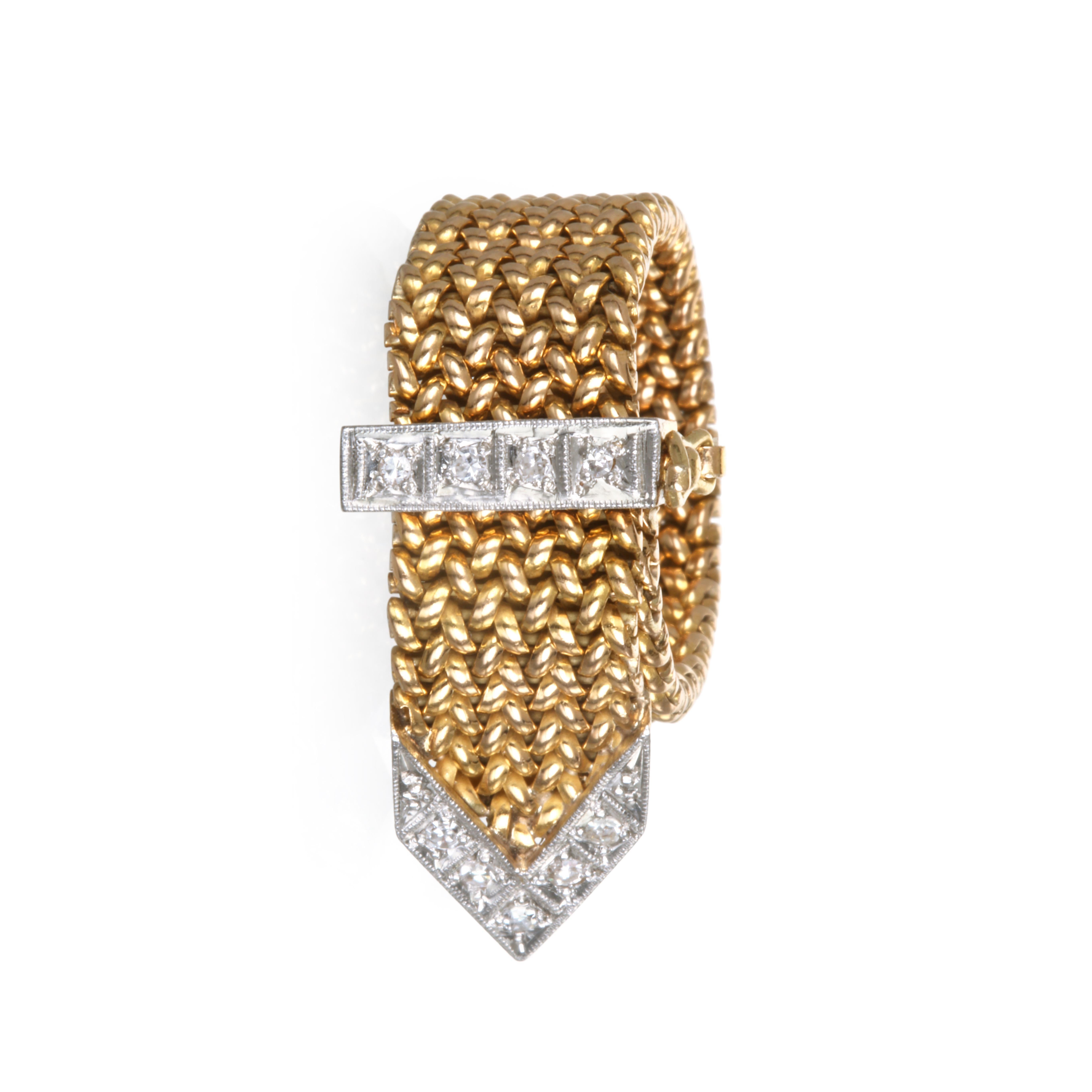 18 Karat Mesh-Ring mit Diamantschnalle (Retro)