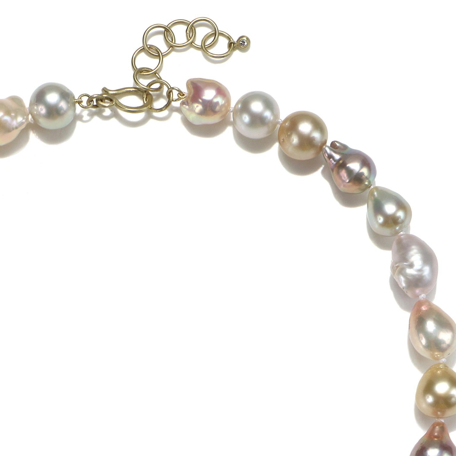 Contemporary Faye Kim 18 Karat Gold Baroque Multi-Color Cultured Pearl Necklace