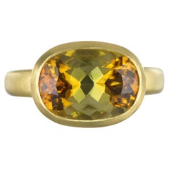 Faye Kim 18 Karat Gold 5.54 Carat Yellow-Olive Cushion Cut Tourmaline Ring