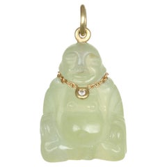 Faye Kim 18K Gold Diamond Jade Buddha Pendant Necklace, USA, New