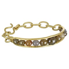 Faye Kim 18 Karat Gold Raw Diamond Bead Cuff Bangle