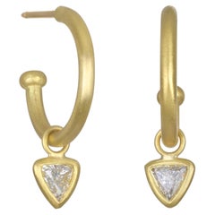 Faye Kim 18 Karat Gold Hoop Earrings with Trillion Diamond Drops