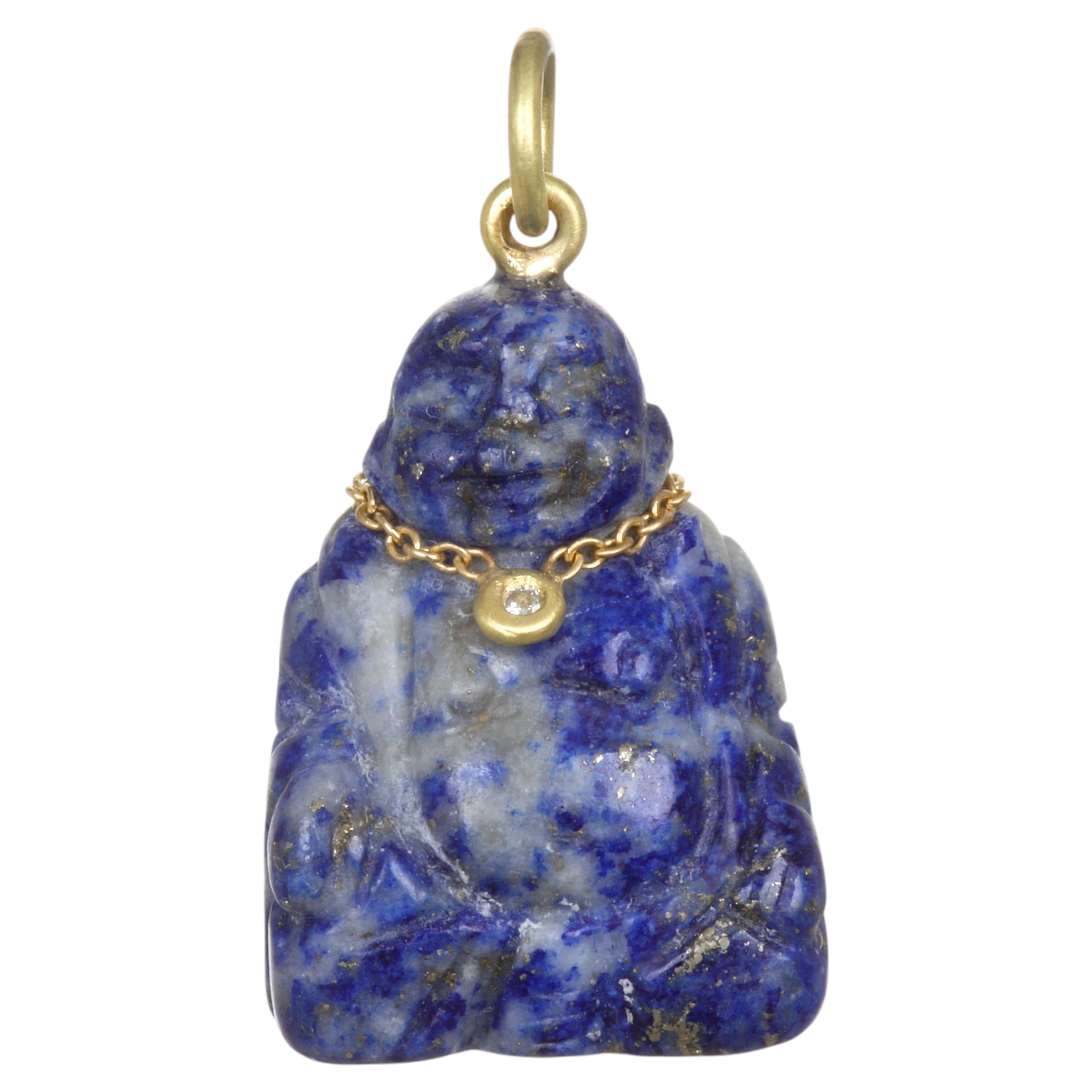 Faye Kim 18 Karat Gold Lapis Buddha Charm Pendant with Diamond For Sale