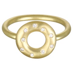 Faye Kim 18K Green Gold Lifesaver Ring with White Diamonds, Size 6.5