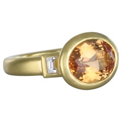 Faye Kim 18 Karat Gold Imperial Topaz 3-Stone Ring, 6.14cts