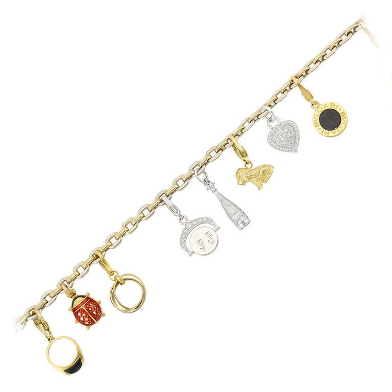 Two Color Gold Charm Bracelet For Sale
