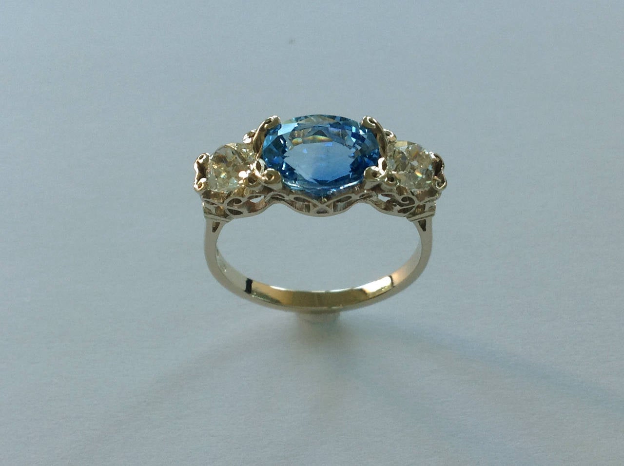Dalben Sapphire Diamond Gold Engagement Ring For Sale at 1stDibs