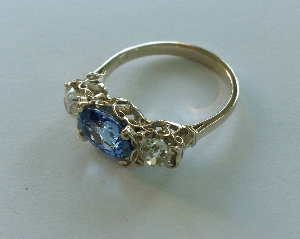 Women's Dalben Sapphire Diamond Gold Engagement Ring For Sale