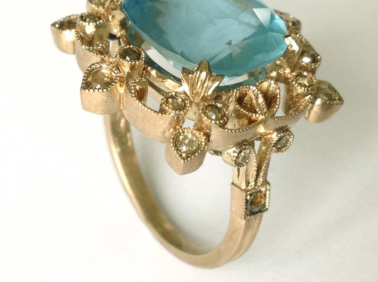 Dalben Aquamarine and Brown Diamond Gold Ring In New Condition In Como, IT