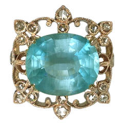 Dalben Aquamarine and Brown Diamond Gold Ring