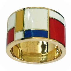Dalben Homage to Mondrian Unisex Enamel Gold Ring