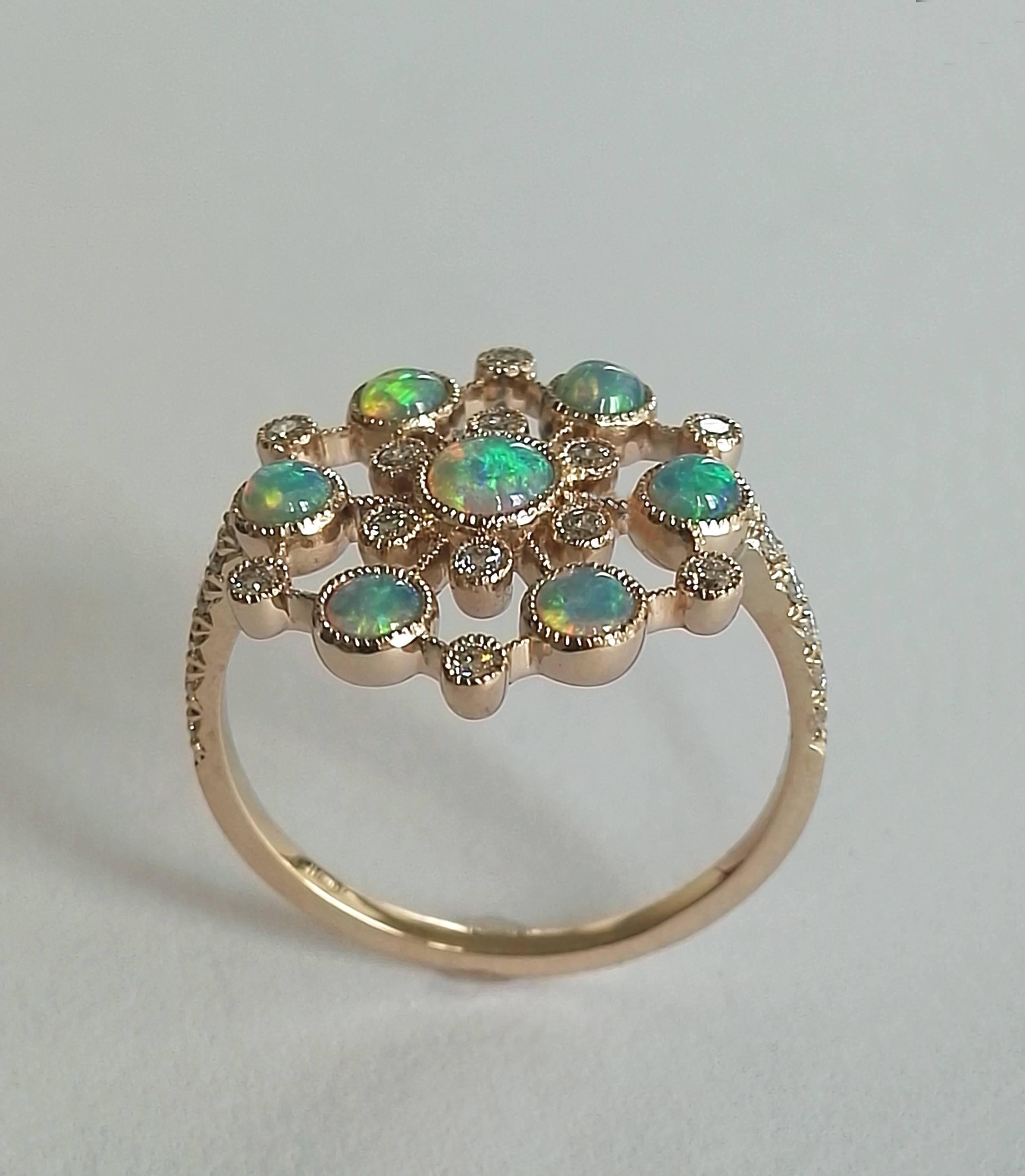 Contemporary Dalben Australian Opal Diamond Gold Ring