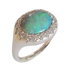 Dalben Australian Opal Diamond Gold Millerighe Ring 8