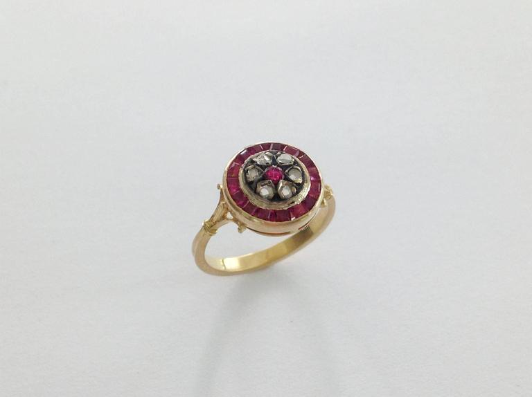 1920s Ruby rose cut diamond Silver Gold Ring For Sale at 1stdibs