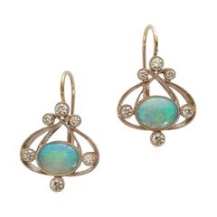 Dalben Australian Opal Diamond Gold Earrings