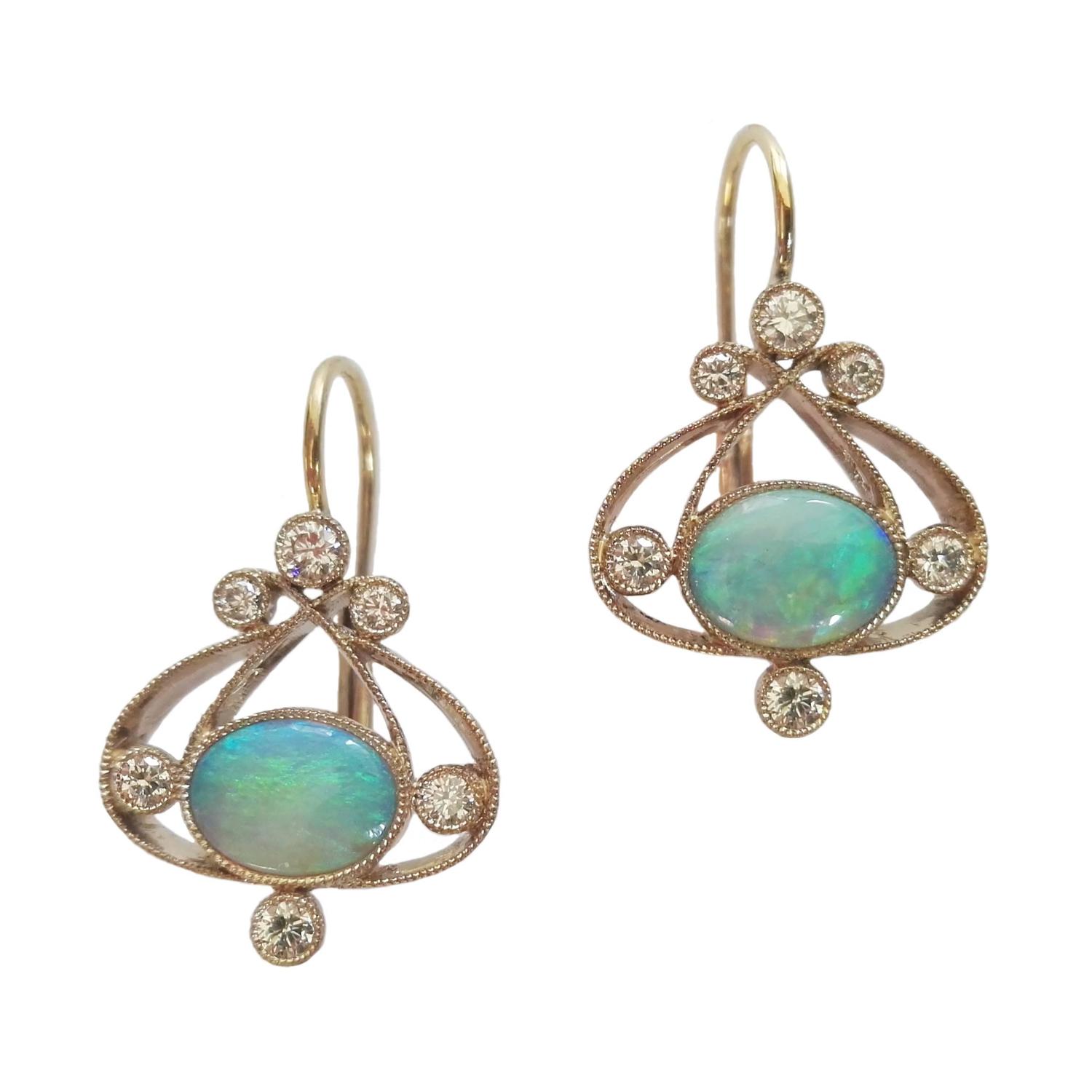 Dalben Australian Opal Diamond Gold Earrings For Sale at 1stdibs