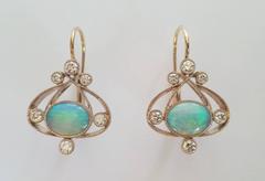 Dalben Australian Opal Diamond Gold Earrings