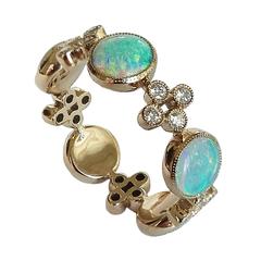 Dalben Australian Opal Diamond Gold Large Band Ring 2