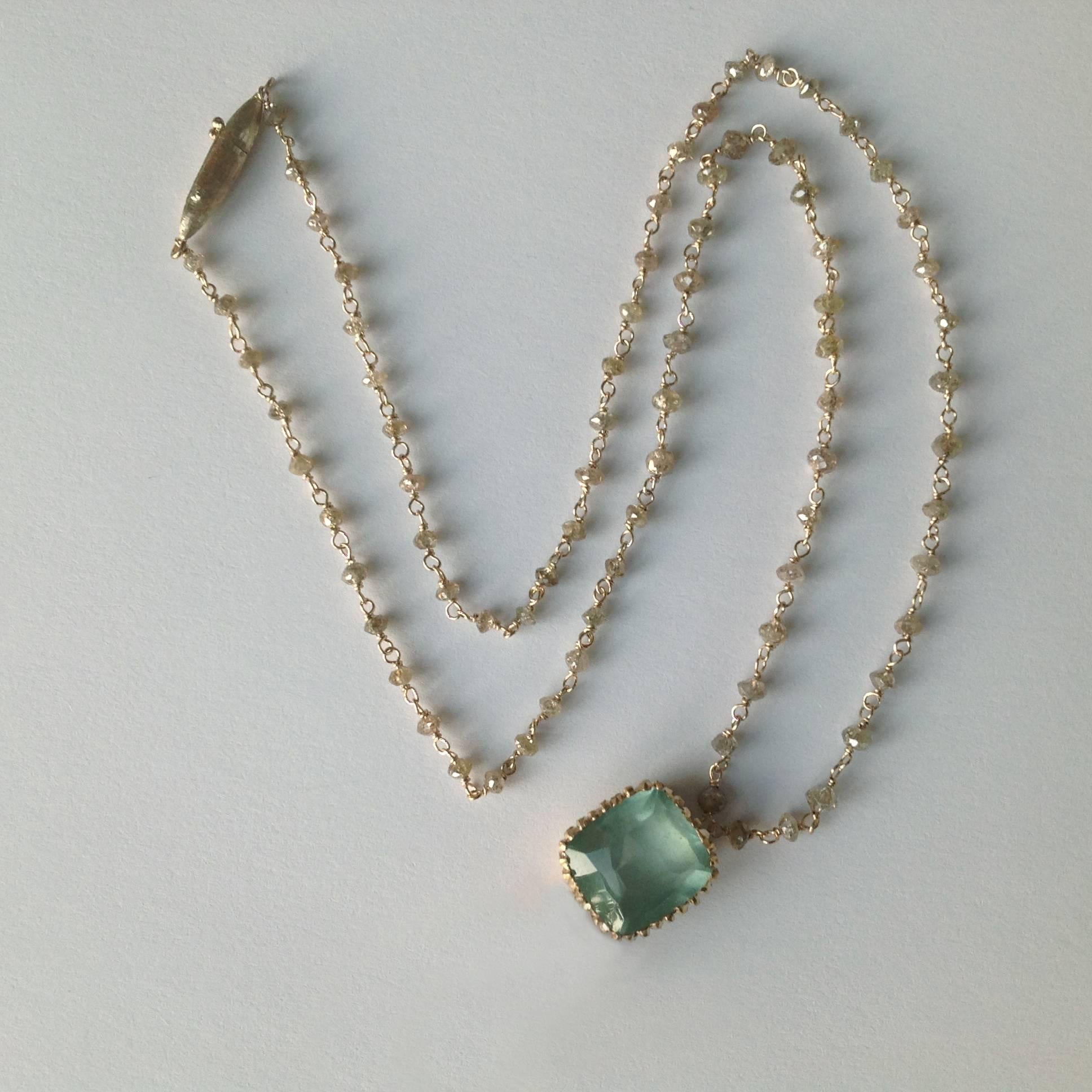 Dalben Aquamarine Diamond Gold Rosary Necklace In New Condition In Como, IT