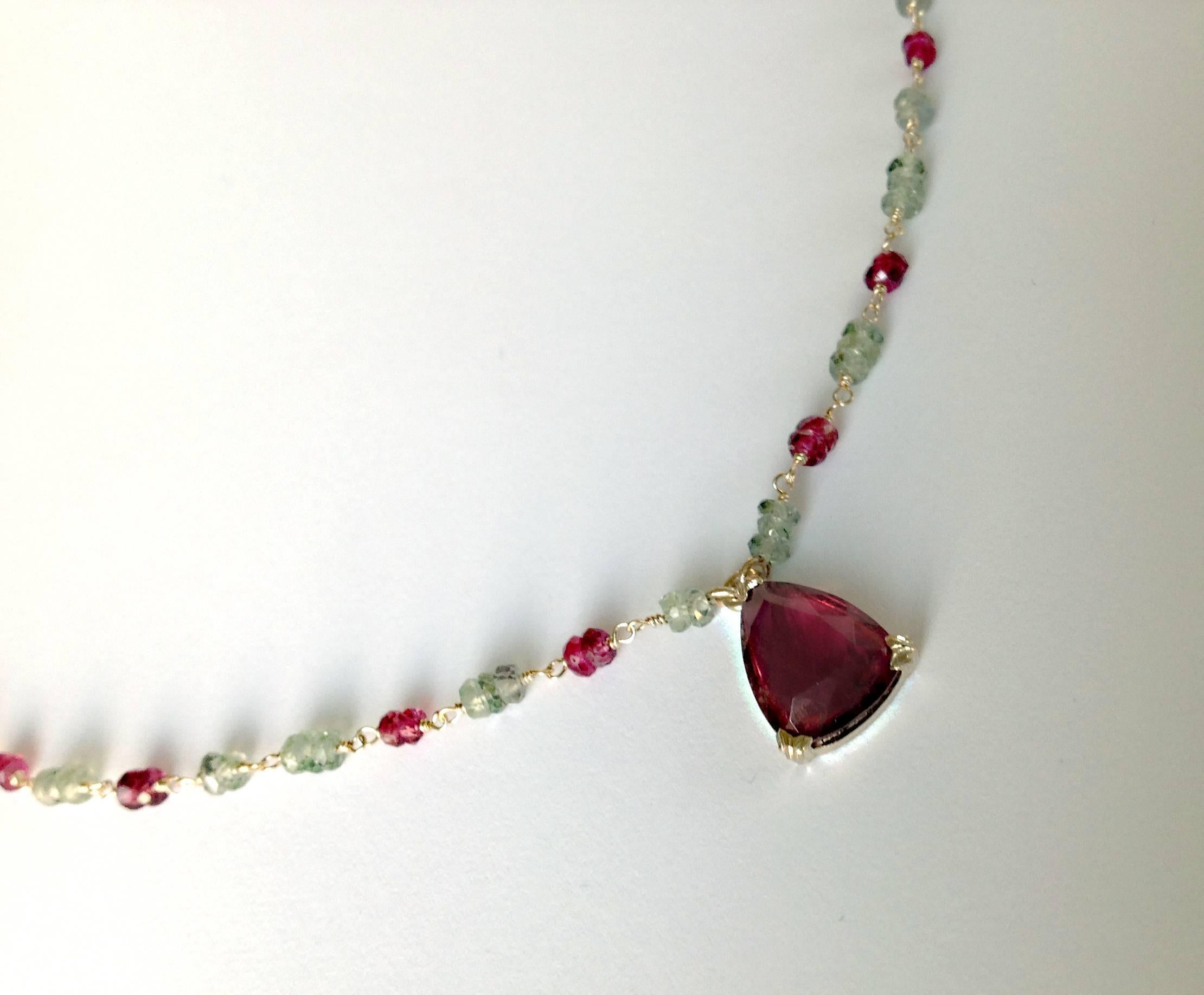 Dalben Red Tourmaline Sapphire Gold Rosary Necklace In New Condition In Como, IT