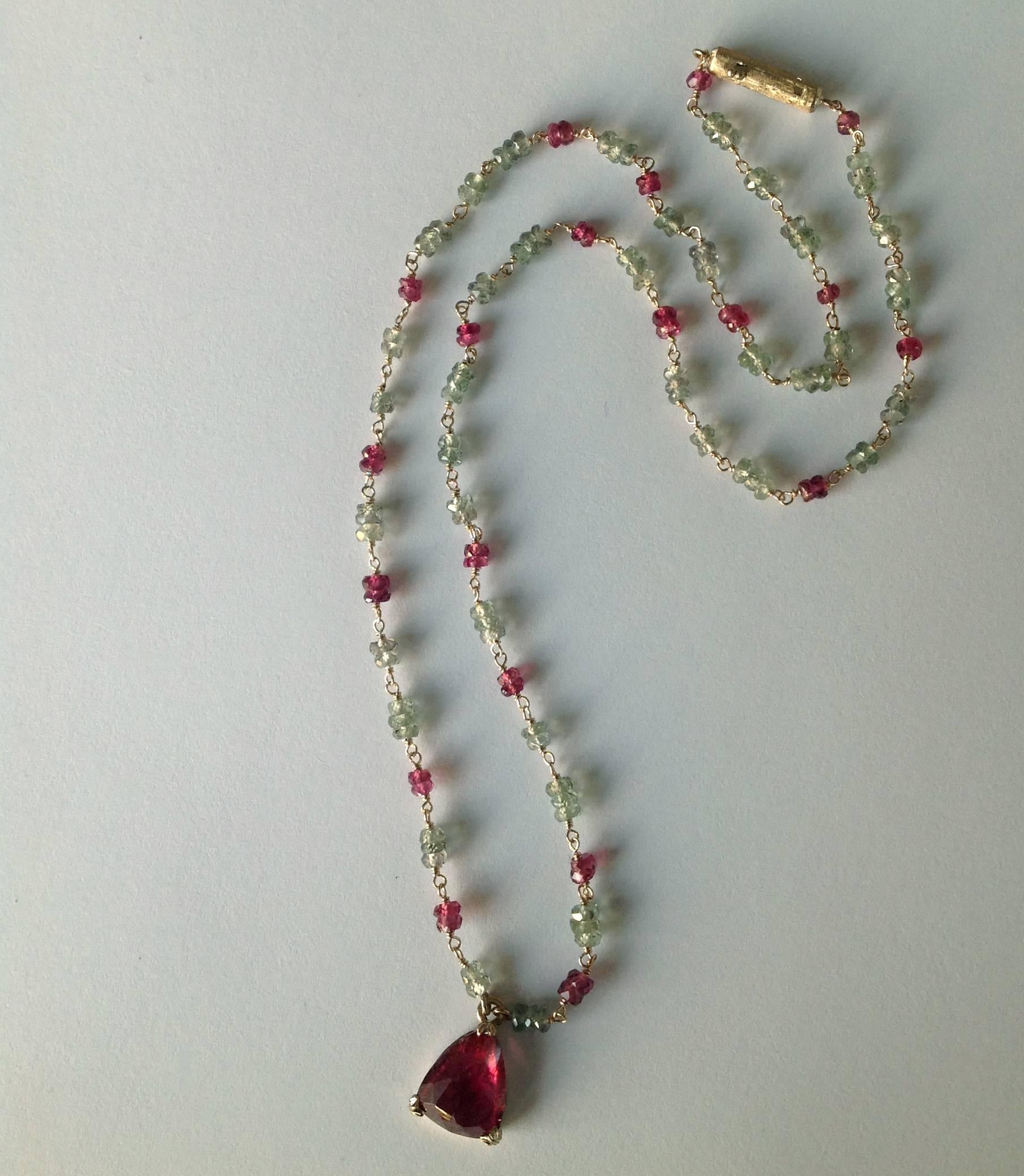 Contemporary Dalben Red Tourmaline Sapphire Gold Rosary Necklace