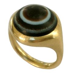 Dalben Unisex Round Banded Agate Gold Ring 12