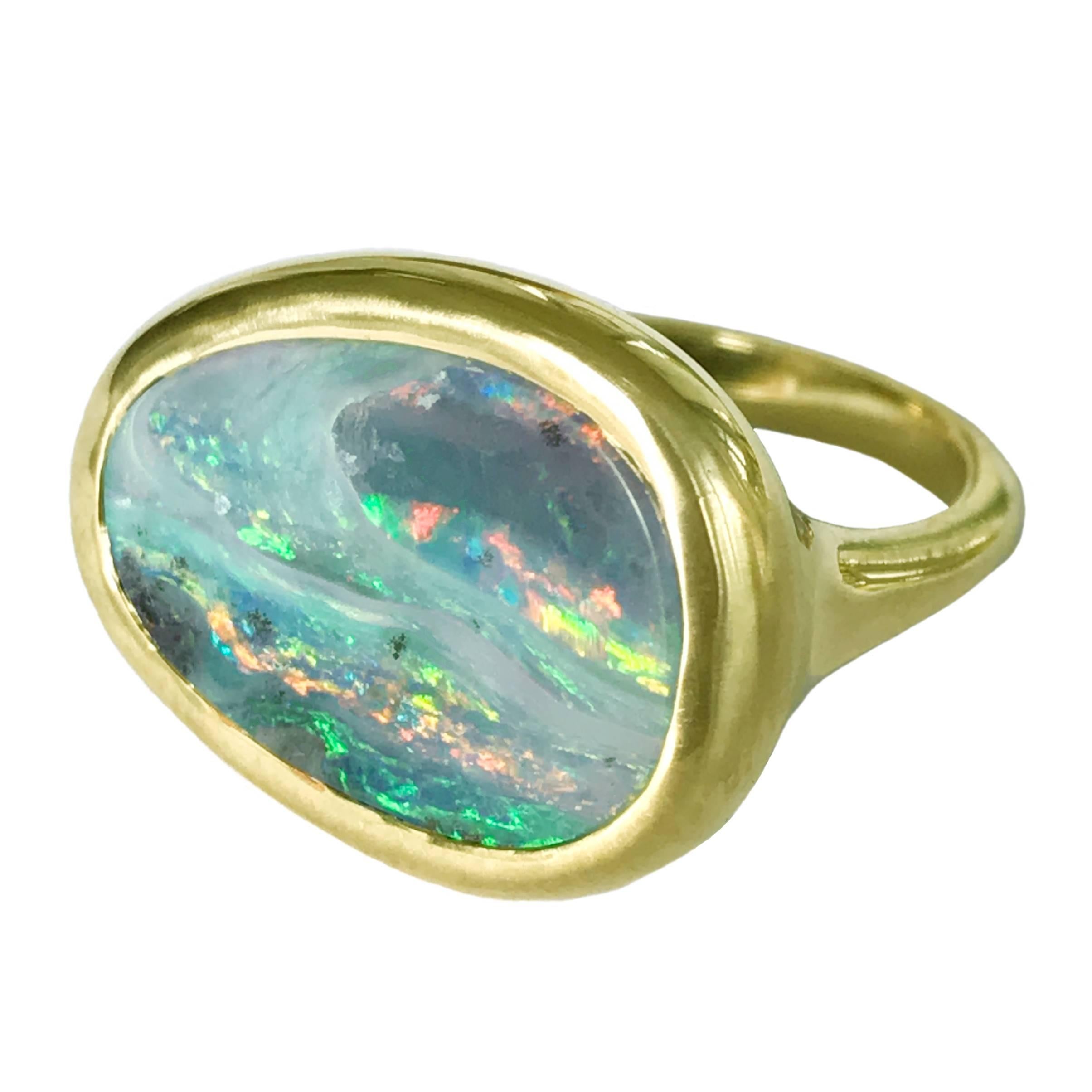 Dalben Stormy Sky Australian Boulder Opal Yellow Gold Ring