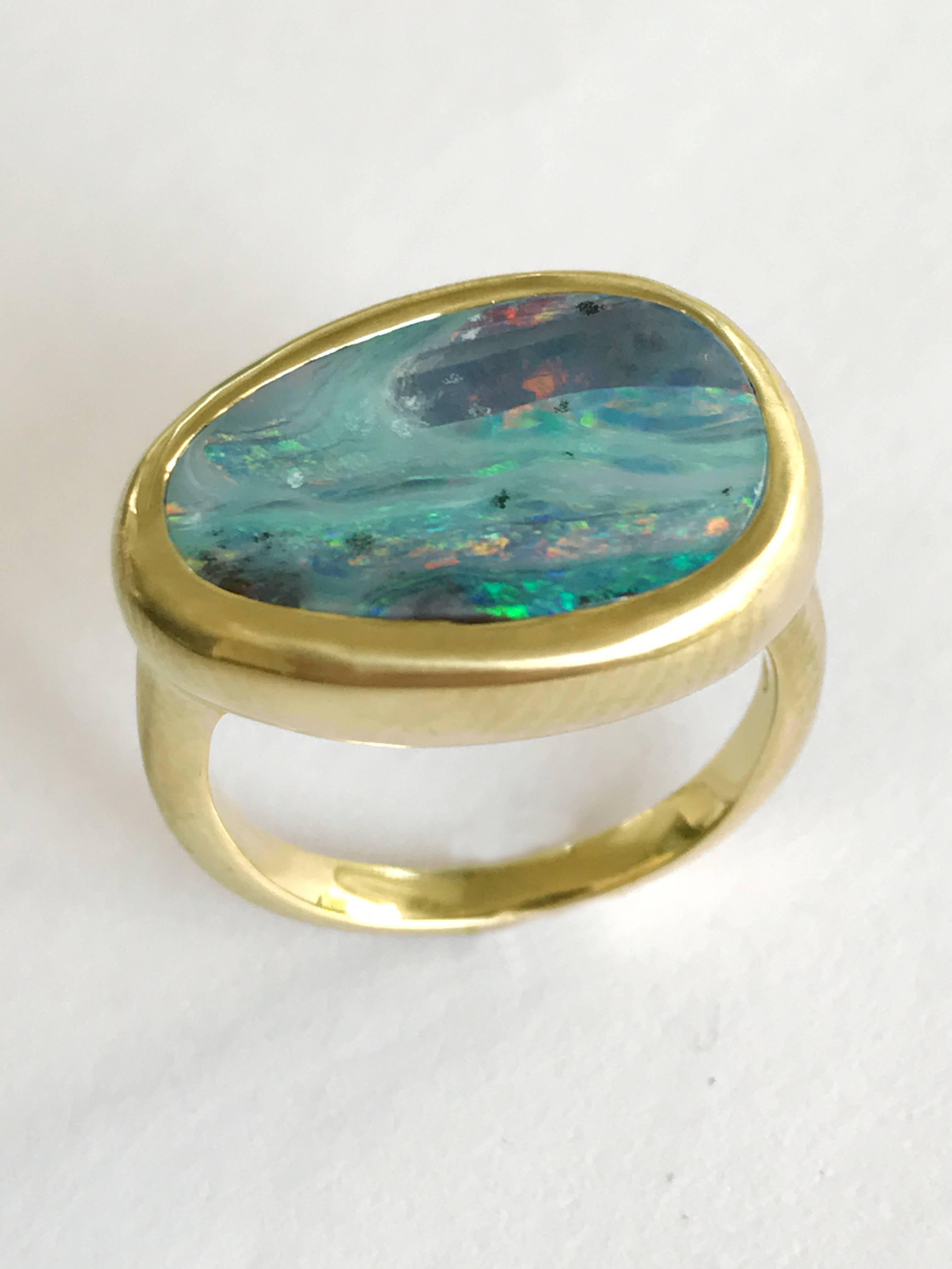 Dalben Stormy Sky Australian Boulder Opal Yellow Gold Ring In New Condition In Como, IT