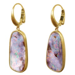 Australian Boulder Opal Yellow Gold Dangle Earrings