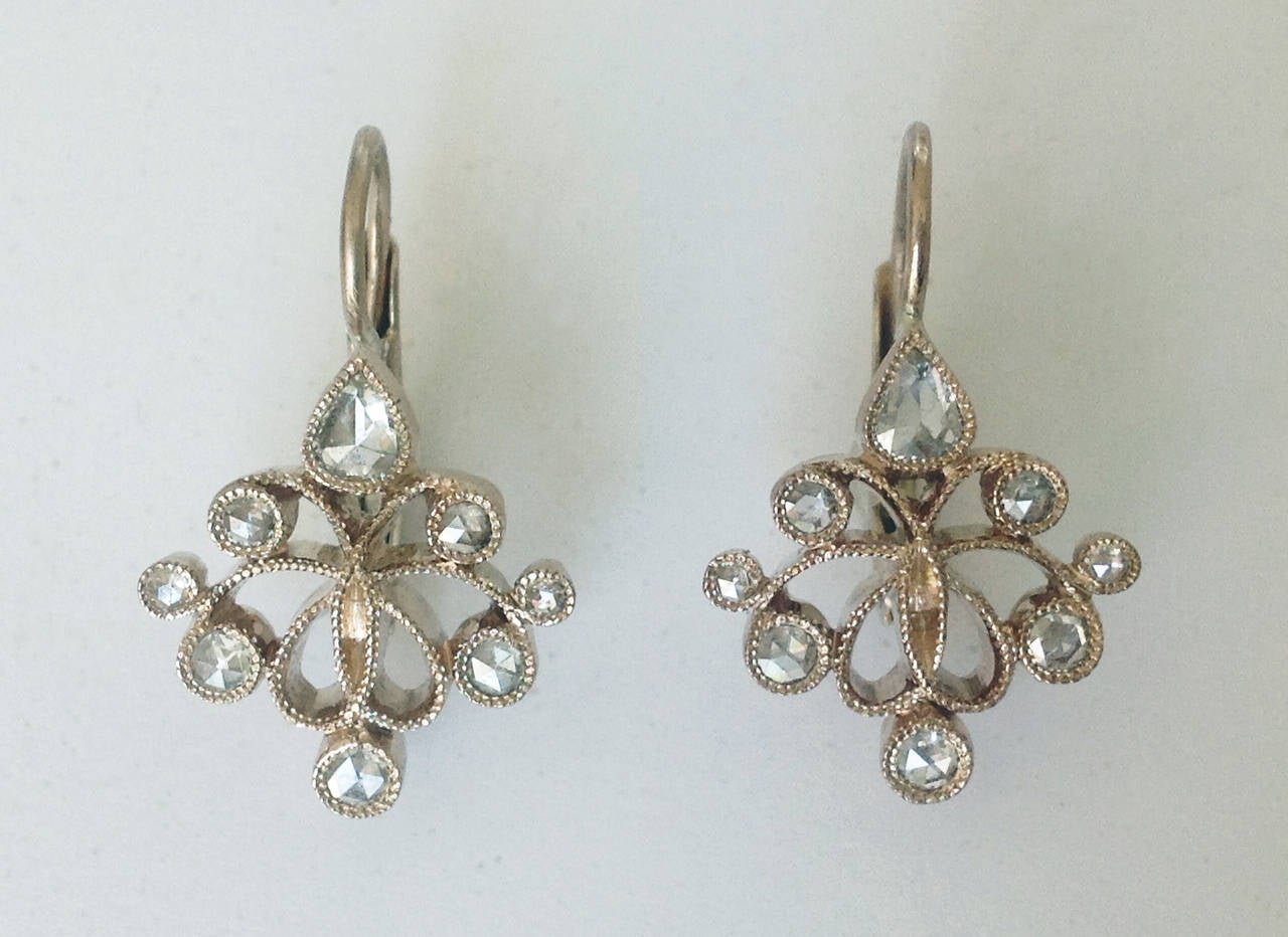 Dalben Rose Cut Diamond Gold Earrings In New Condition For Sale In Como, IT