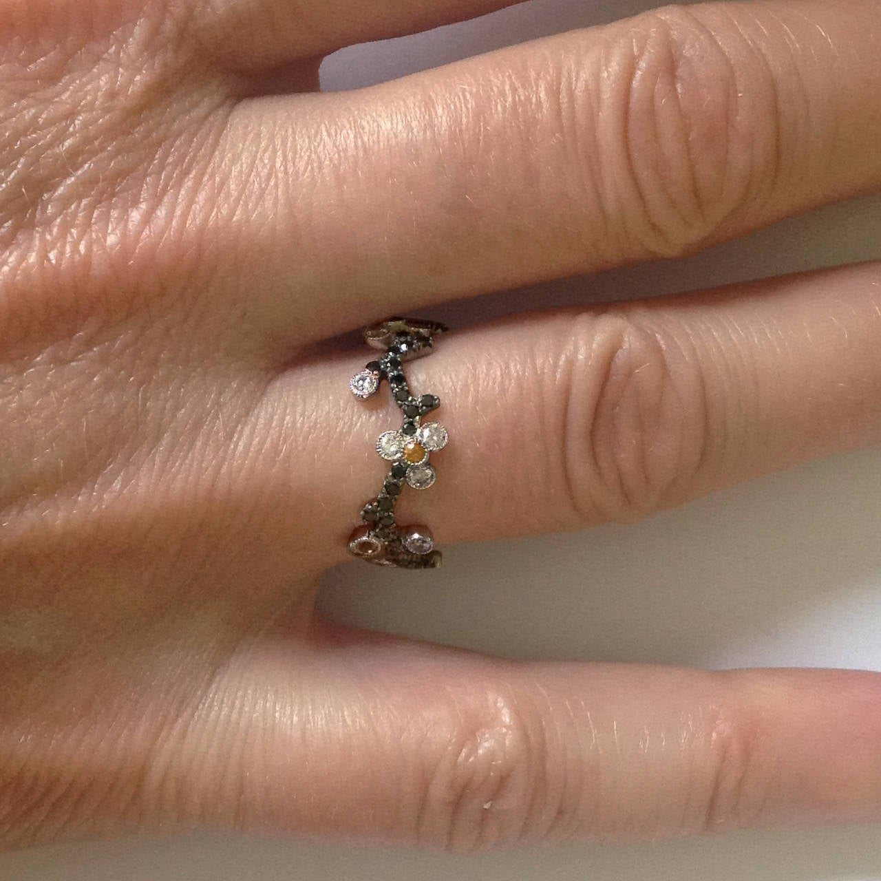 Dalben Cherry Blossom Yellow Sapphire Diamond Gold Band Ring For Sale 1