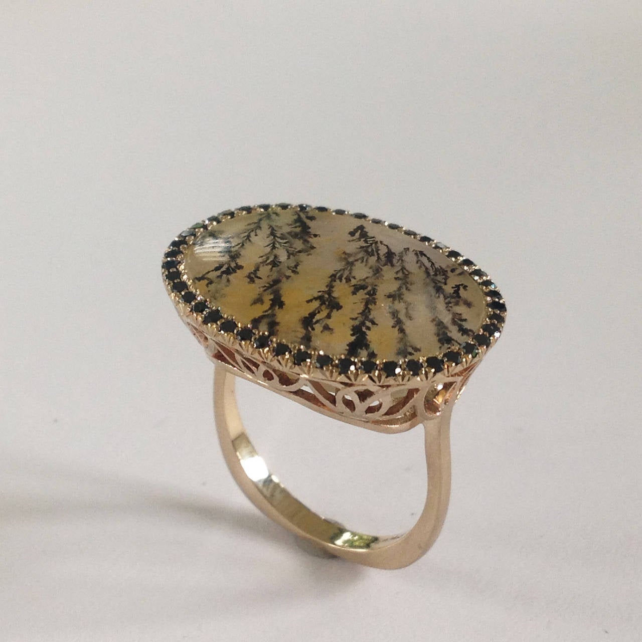 Oval Cut Dalben Black Diamond Quartz Gold Ring For Sale