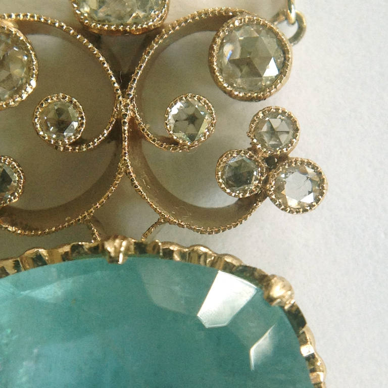 Women's Dalben Aquamarine Diamond Gold Pendant Necklace For Sale