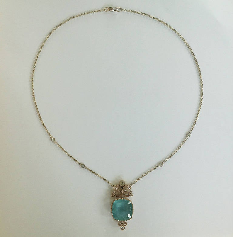 Dalben Aquamarine Diamond Gold Pendant Necklace For Sale 1