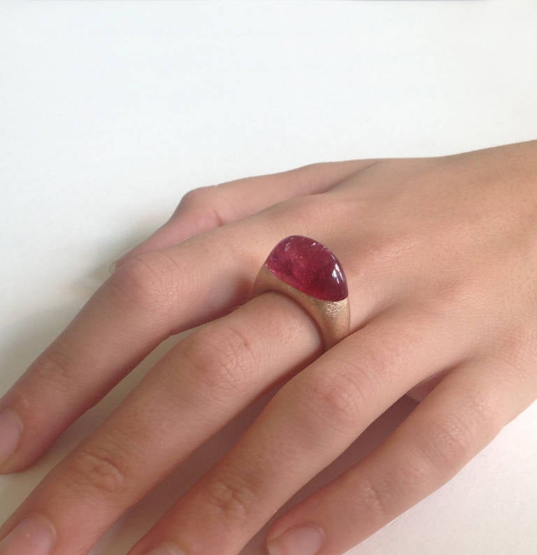 Dalben Red Tourmaline Satin Gold Ring 3