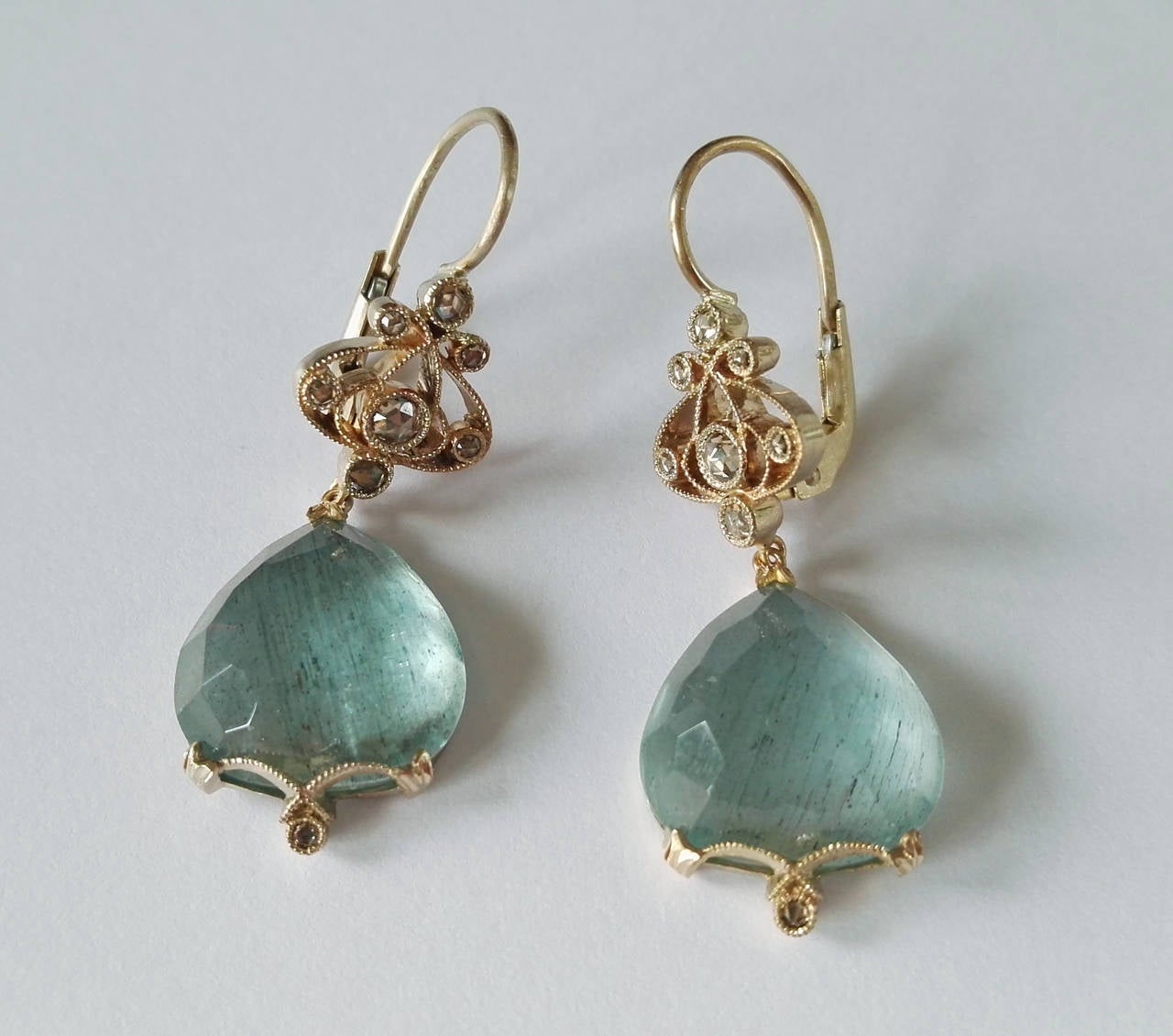 Women's Dalben Aquamarine Diamond Gold Earrings