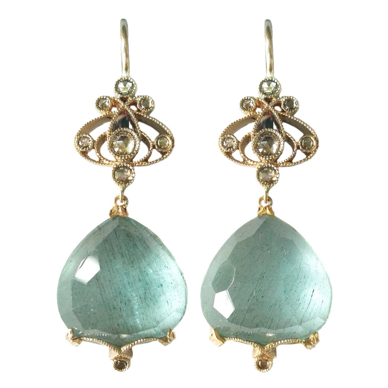 Dalben Aquamarine Diamond Gold Earrings